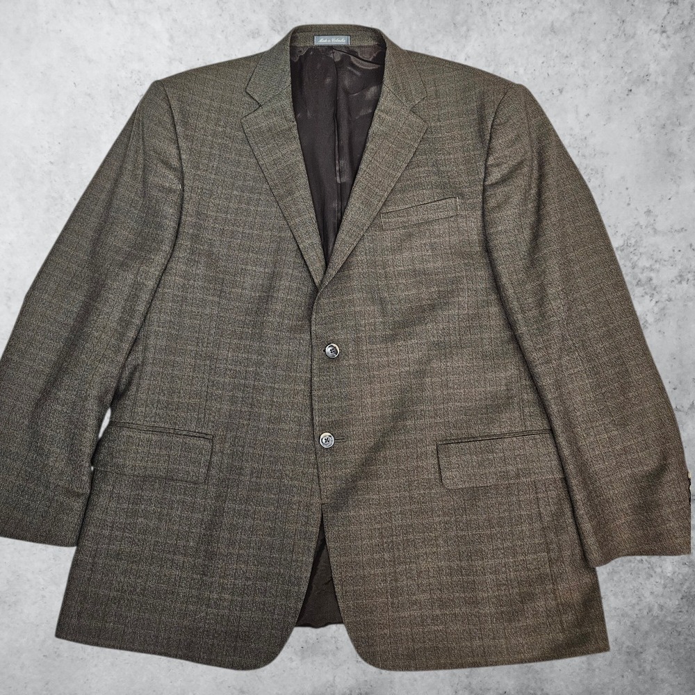 Oscar de la Renta Mens 48R Brown Check 100% Wool 2-Button Blazer Sport Coat 5062